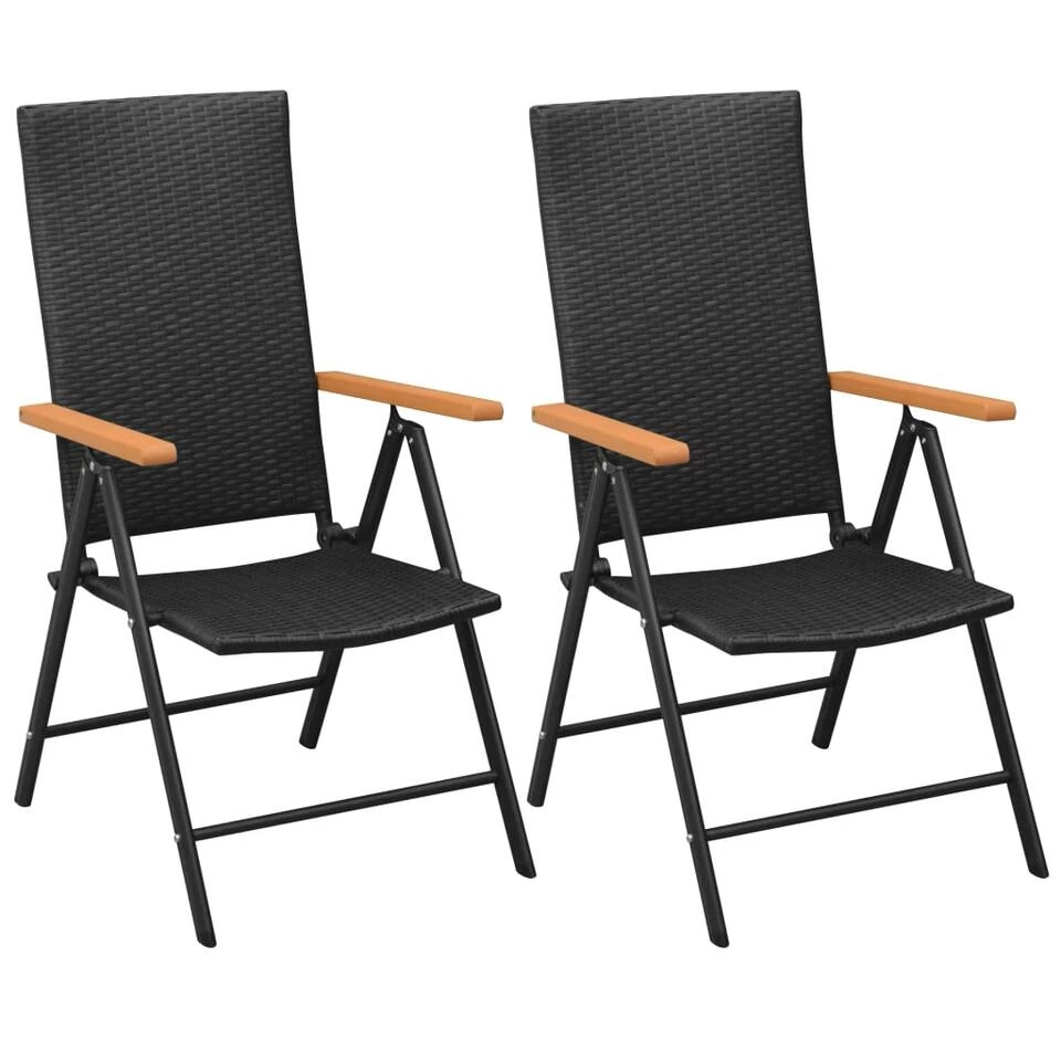 VidaXL Tuinstoelen Stapelbaar 2 St Poly Rattan Zwart 2 VidaXL Tuinstoelen Stapelbaar 2 St Poly Rattan Zwart