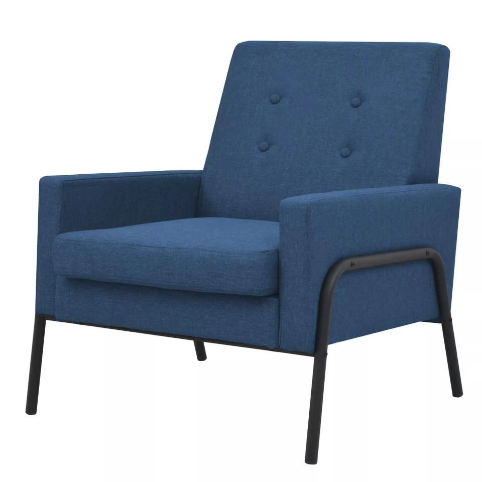 VidaXL Fauteuil Staal En Stof Blauw 3 VidaXL Fauteuil Staal En Stof Blauw