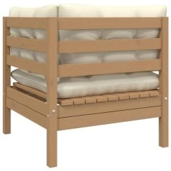 VidaXL Tuinbank 2-zits Met Crèmekleurige Kussens Massief Grenenhout -Buitenmeubelen Verkoop 1000056405 0103