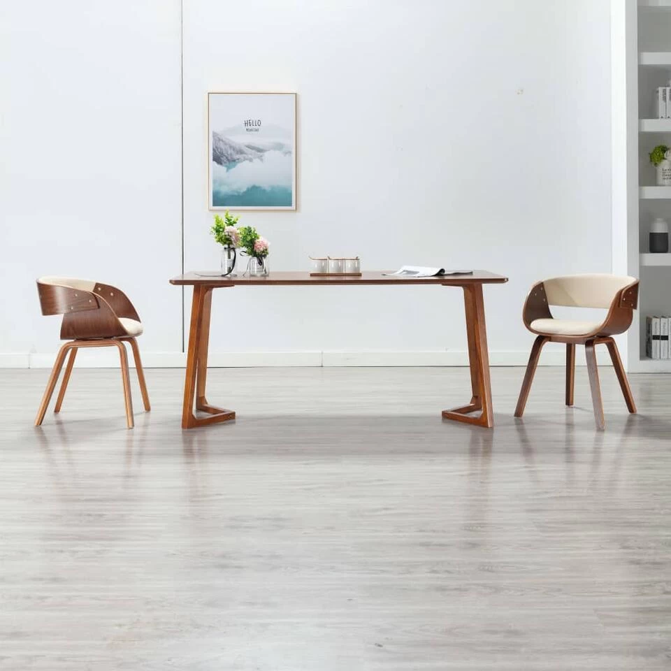 VidaXL Eetkamerstoel Gebogen Hout En Kunstleer Crèmekleurig 4 VidaXL Eetkamerstoel Gebogen Hout En Kunstleer Crèmekleurig - Afbeelding 2