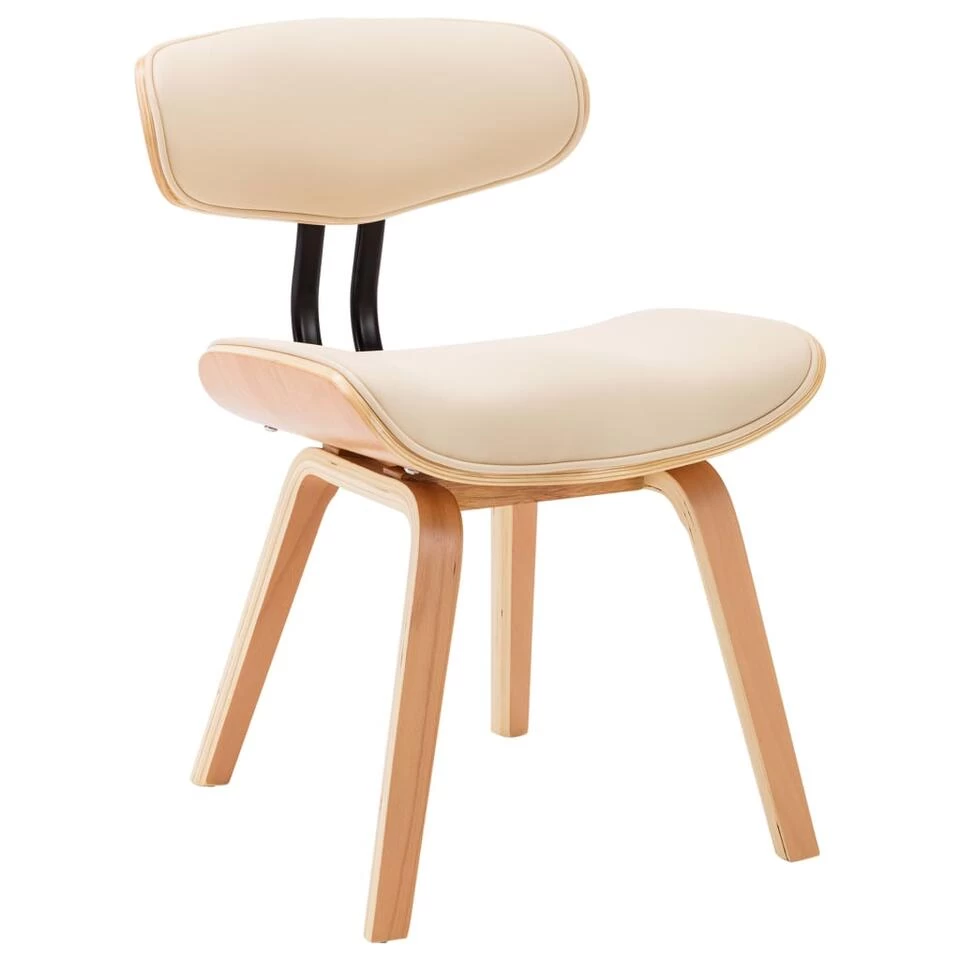 VidaXL Eetkamerstoelen 2 St Gebogen Hout En Kunstleer Crèmekleurig 5 VidaXL Eetkamerstoelen 2 St Gebogen Hout En Kunstleer Crèmekleurig - Afbeelding 3