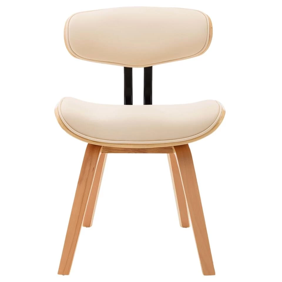 VidaXL Eetkamerstoelen 2 St Gebogen Hout En Kunstleer Crèmekleurig 6 VidaXL Eetkamerstoelen 2 St Gebogen Hout En Kunstleer Crèmekleurig - Afbeelding 4