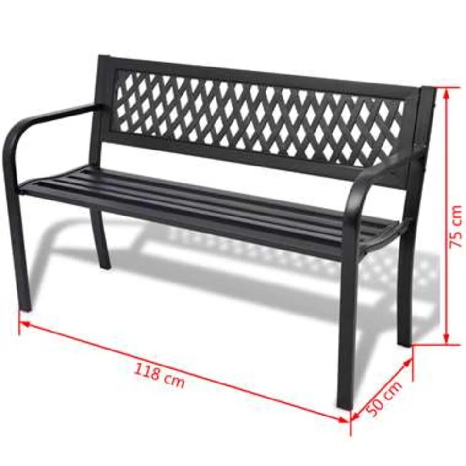 VidaXL Tuinbank 118 Cm Staal Zwart 4 VidaXL Tuinbank 118 Cm Staal Zwart - Afbeelding 2