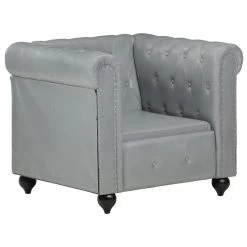 VidaXL Fauteuil Chesterfield-stijl Echt Leer Grijs