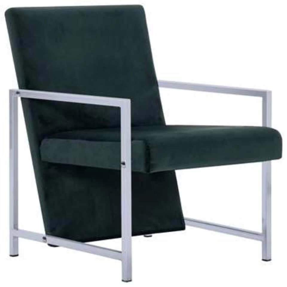VidaXL Fauteuil Met Chromen Poten Fluweel Donkergroen 3 VidaXL Fauteuil Met Chromen Poten Fluweel Donkergroen