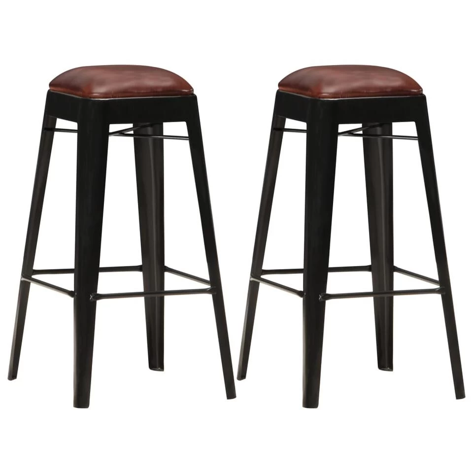 VidaXL Barkrukken 2 St Echt Leer Zwart 3 VidaXL Barkrukken 2 St Echt Leer Zwart