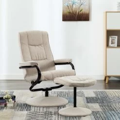 VidaXL Fauteuil Verstelbaar Met Voetenbankje Stof Crèmekleurig -Buitenmeubelen Verkoop 446c5446bb9b4c4286a3d8e21885581a