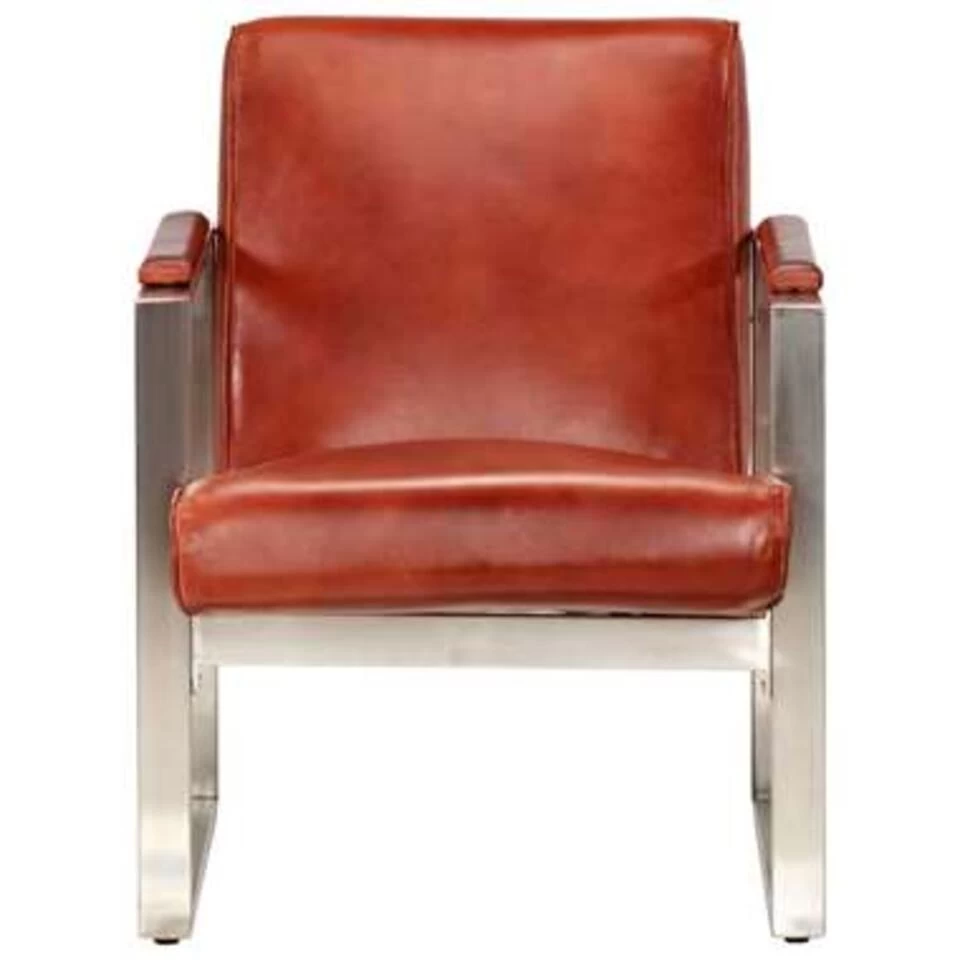 VidaXL Kuipstoel 60x73x77 Cm Echt Leer Bruin 4 VidaXL Kuipstoel 60x73x77 Cm Echt Leer Bruin - Afbeelding 2