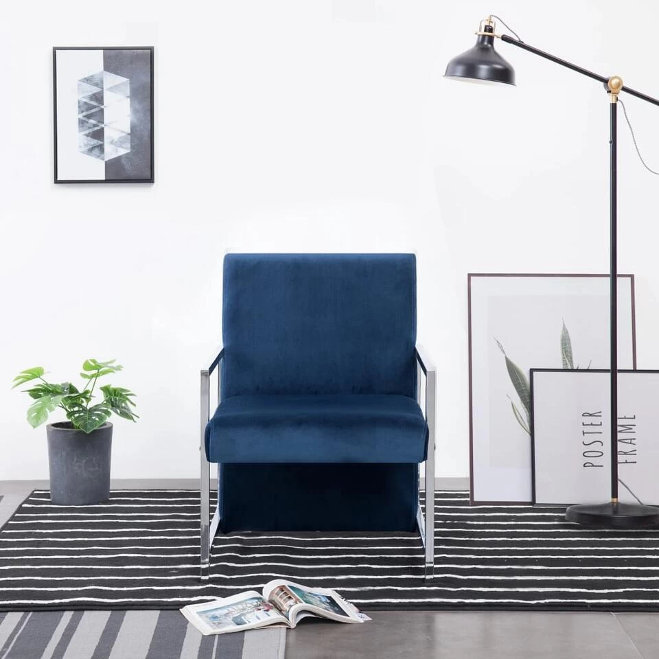VidaXL Fauteuil Met Chromen Poten Fluweel Blauw 4 VidaXL Fauteuil Met Chromen Poten Fluweel Blauw - Afbeelding 2
