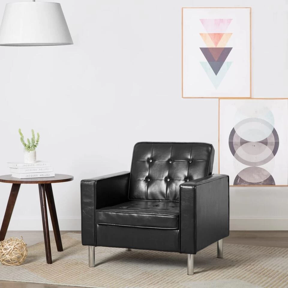 VidaXL Fauteuils Kunstleer Zwart 4 VidaXL Fauteuils Kunstleer Zwart - Afbeelding 2