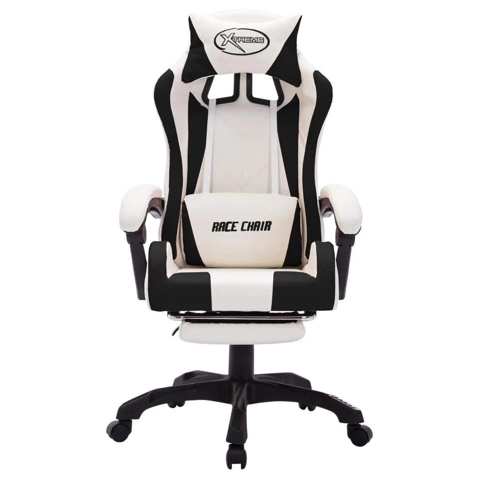 VidaXL Racestoel Met RGB LED-verlichting Kunstleer Zwart En Wit 6 VidaXL Racestoel Met RGB LED-verlichting Kunstleer Zwart En Wit - Afbeelding 4