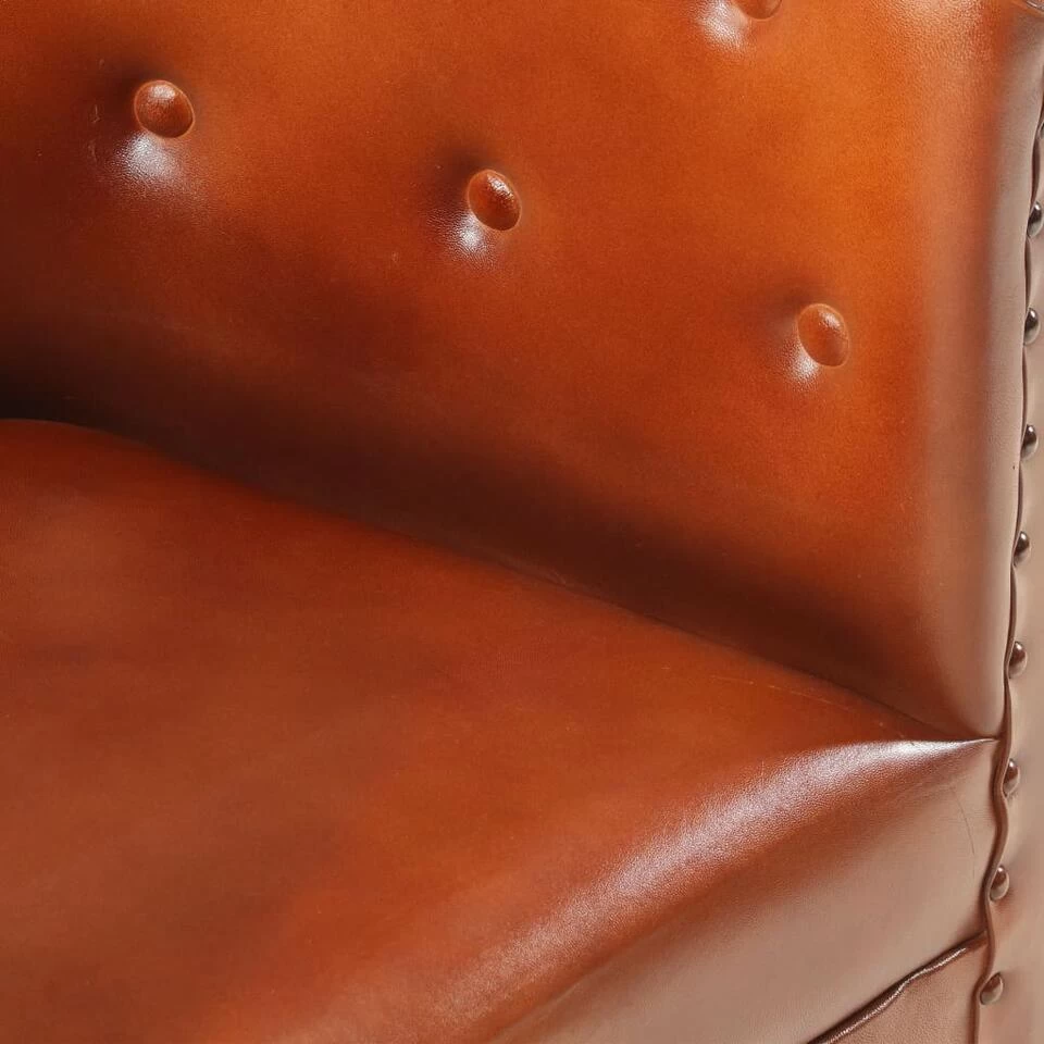 VidaXL Kuipstoel Echt Leer Bruin 4 VidaXL Kuipstoel Echt Leer Bruin - Afbeelding 2