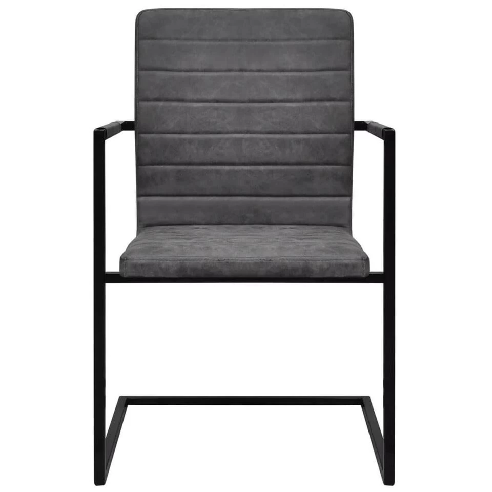 VidaXL Eetkamerstoelen 2 St Kunstleer Grijs 6 VidaXL Eetkamerstoelen 2 St Kunstleer Grijs - Afbeelding 4