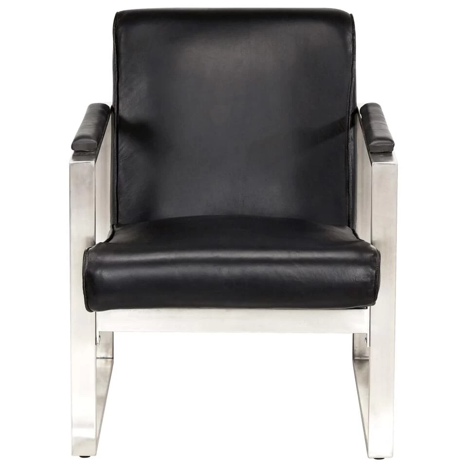 VidaXL Kuipstoel 60x73x77 Cm Echt Leer Zwart 4 VidaXL Kuipstoel 60x73x77 Cm Echt Leer Zwart - Afbeelding 2